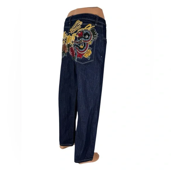 NINTH HALL AMBUSH Jeans Mens Size 32 Dragon Embroidered Baggy Wide VTG Y2K Blue